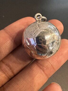 925 Sterling Silver Soccer Necklace Pendant Men Women Round Noise Maker